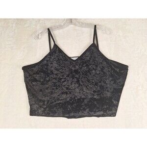 Women’s 2X Haley & June Black Velvet Velour Cropped Tank Top Spaghetti V Neck